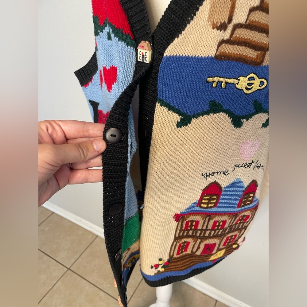 VINTAGE Eagles Eye 1995 Home Sweet Home Sweater Vest Women's 3X House buttons - Picture 9 of 14